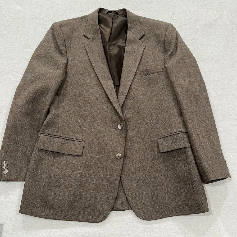 Haggar Magic Stretch Jacket Mens 46R Brown Blazer 2 Button Sport Coat USA Made